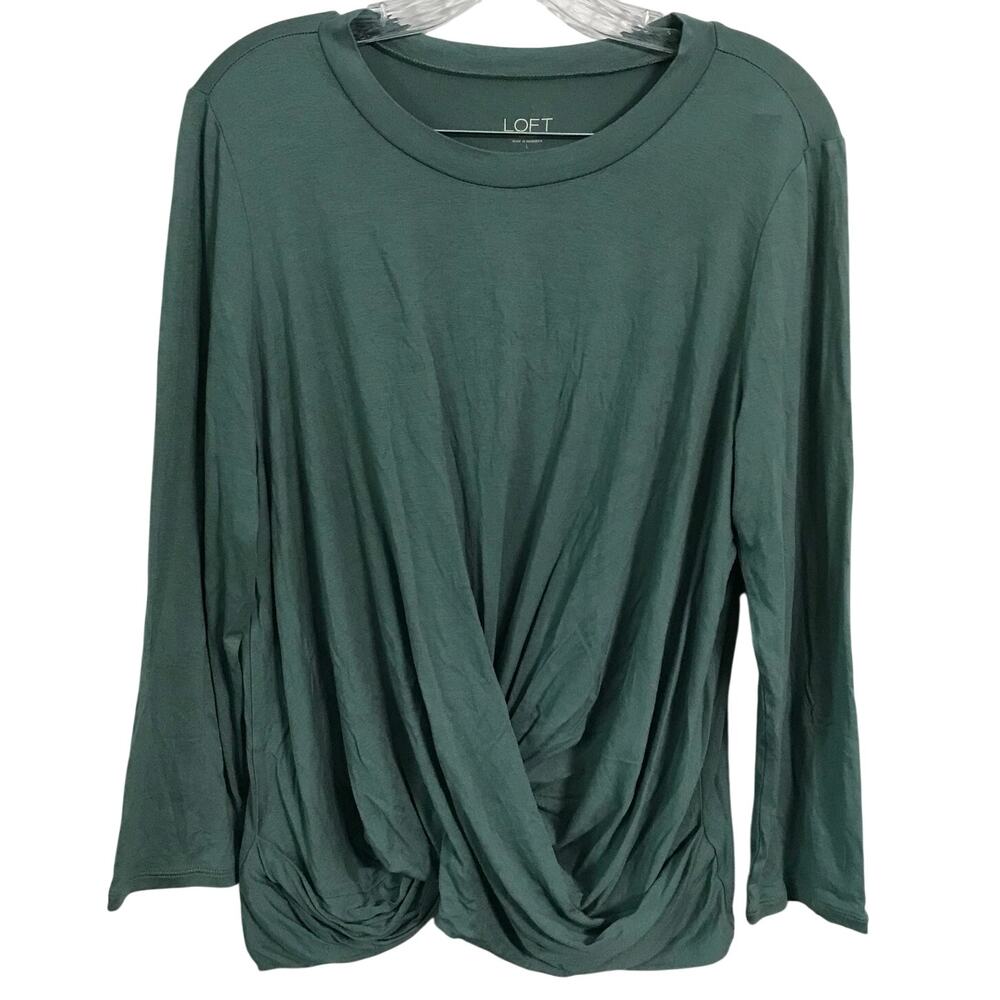 Loft Blouse Top Size Large Womens Long Sleeve Scoop Neck Criss Cross Detail NWT